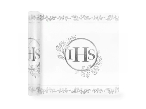 Decorative table runner IHS - silver, 30 cm x 5 m