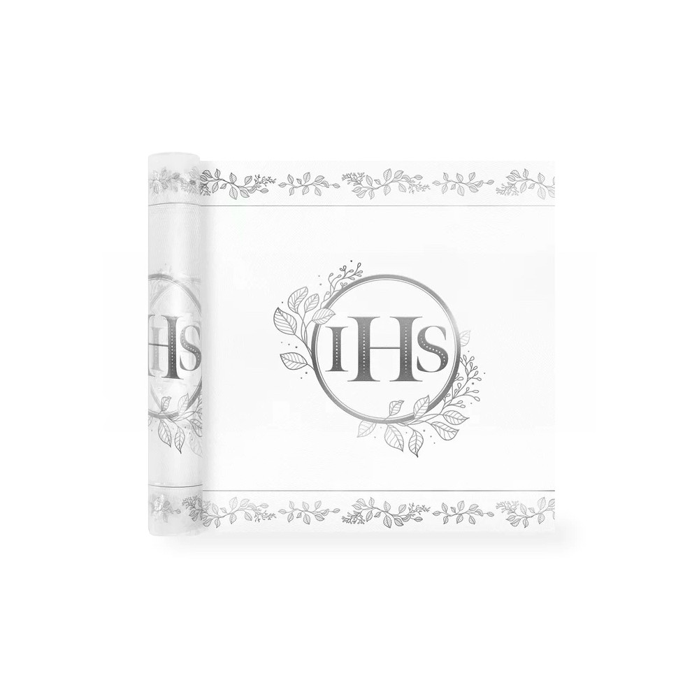 Decorative table runner IHS - silver, 30 cm x 5 m