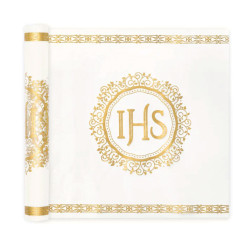 Decorative table runner IHS - gold, 30 cm x 5 m