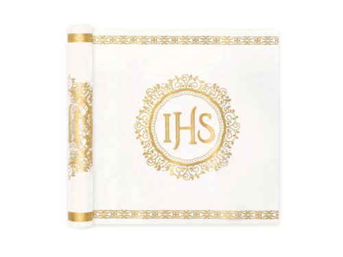 Decorative table runner IHS - gold, 30 cm x 5 m