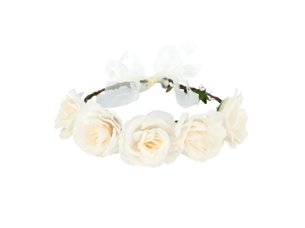 Flower wreath, headband with roses - cream, 17 cm