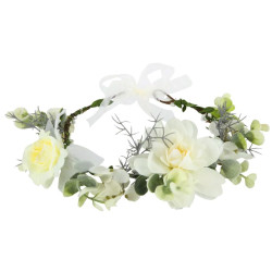 Wianek, opaska na głowę z kwiatami - biało-zielona, 17 cm