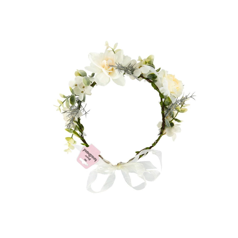 Flower wreath, headband - white and green, 17 cm