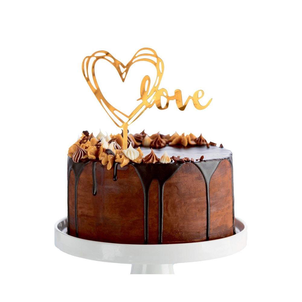 Cake topper Love - gold, 10 x 13 cm