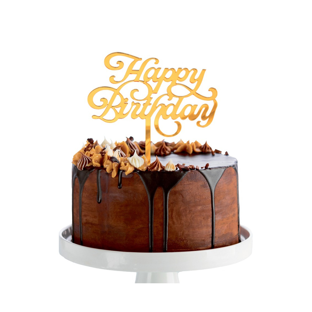 Cake topper Happy Birthday - gold, 11 x 15 cm