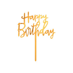 Cake topper Happy Birthday - gold, 14 x 10 cm