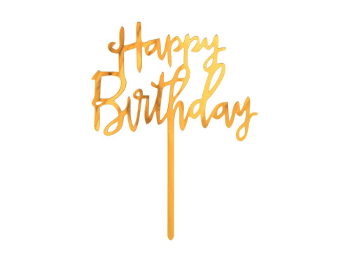 Topper na tort Happy Birthday - złoty, 14 x 10 cm