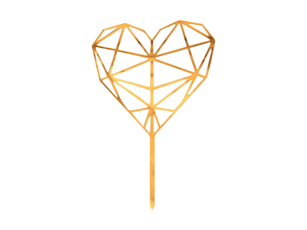 Topper na tort Diamond Heart - złoty, 16 x 10 cm