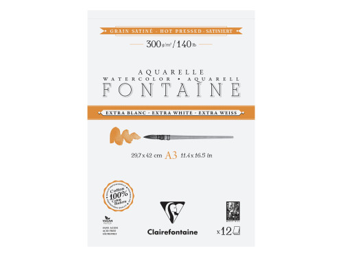 Watercolour Fontaine paper pad - Clairefontaine - hot pressed, A3, 300 g, 12 sheets