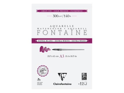 Blok do akwareli Fontaine Watercolour - Clairefontaine - cold pressed, A3, 300 g, 12 ark.
