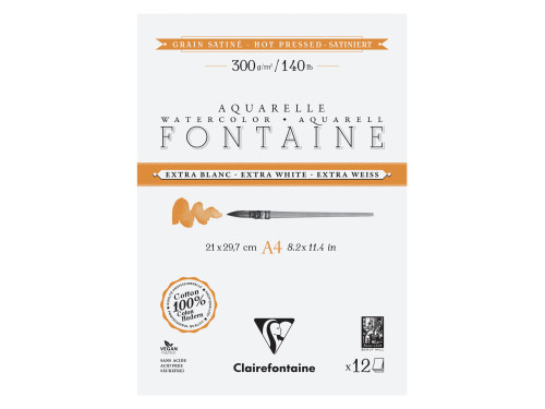 Blok do akwareli Fontaine Watercolour - Clairefontaine - hot pressed, A4, 300 g, 12 ark.