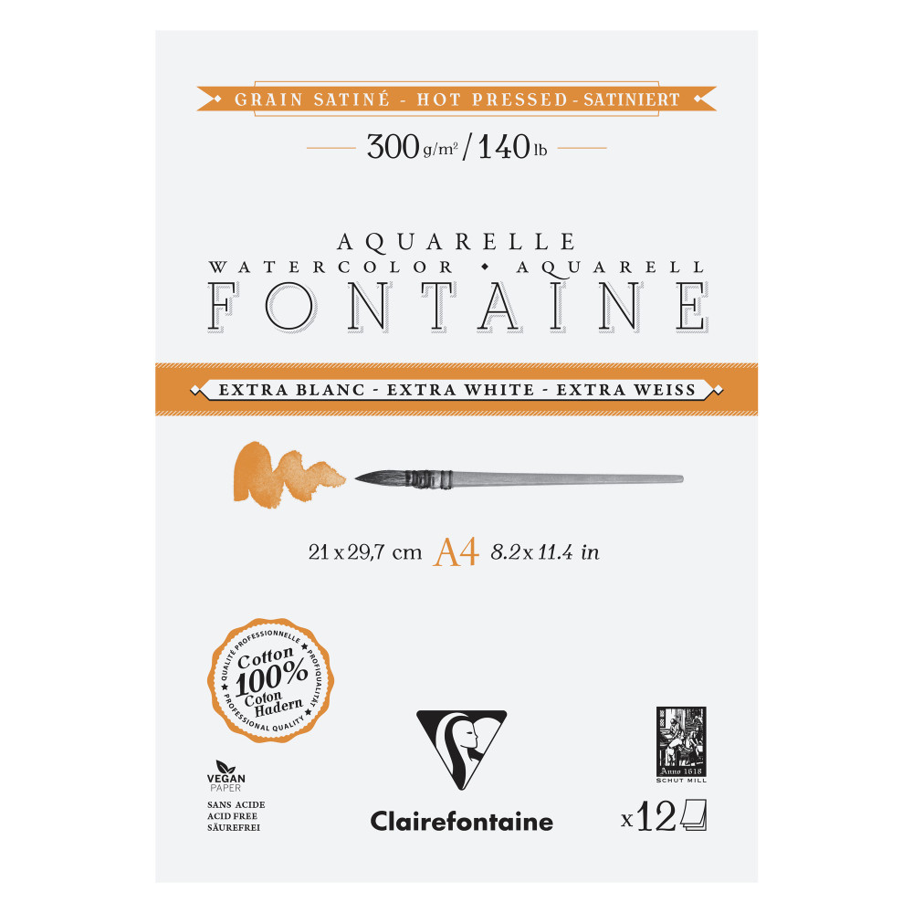 Blok do akwareli Fontaine Watercolour - Clairefontaine - hot pressed, A4, 300 g, 12 ark.
