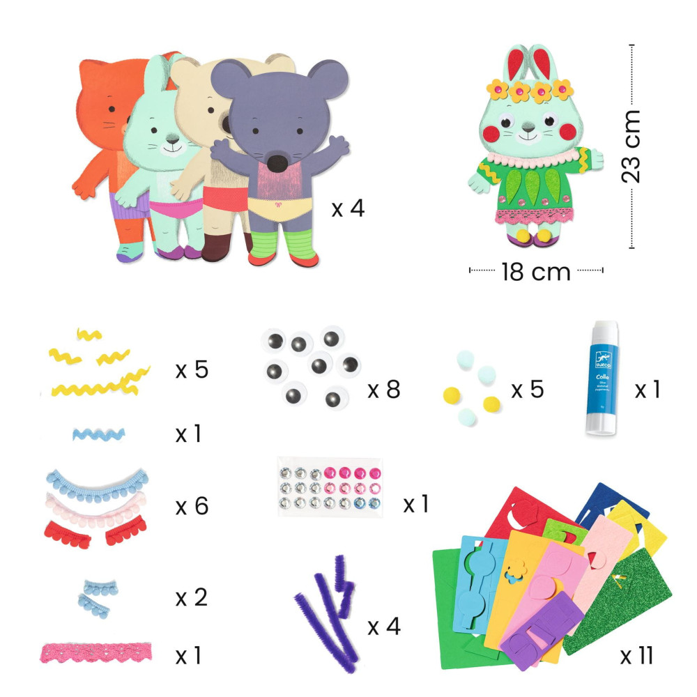 Set of collages for kids - Djeco - Dressing animals