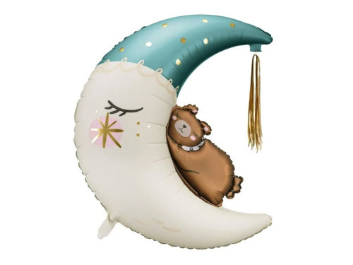 Foil balloon, Bear sleeping on the moon - blue, 80 x 98 cm