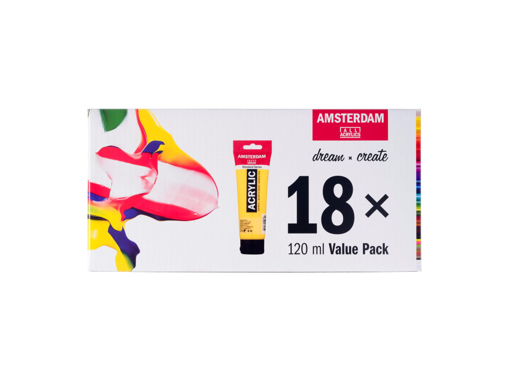 Zestaw farb akrylowych, Primary - Amsterdam - 18 kolorów x 120 ml