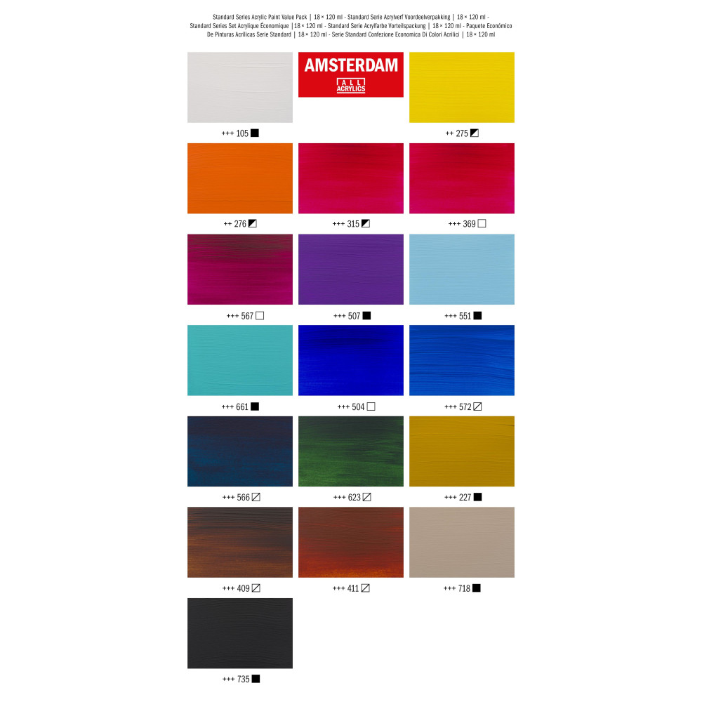 Zestaw farb akrylowych, Primary - Amsterdam - 18 kolorów x 120 ml