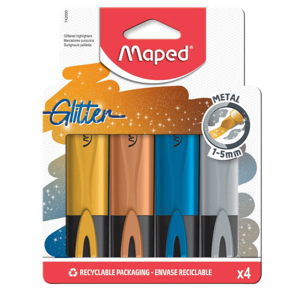 Zestaw zakreślaczy Glitter Metal - Maped - 4 kolory