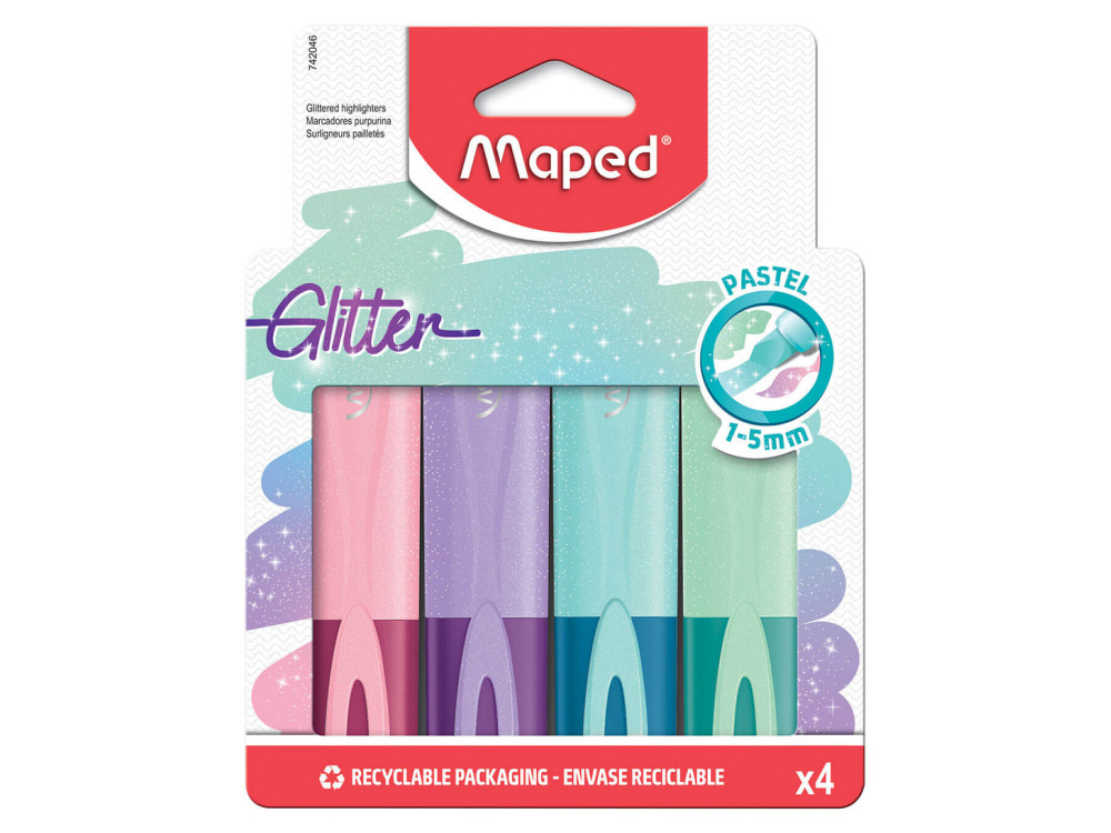 Zestaw zakreślaczy Glitter Pastel - Maped - 4 kolory