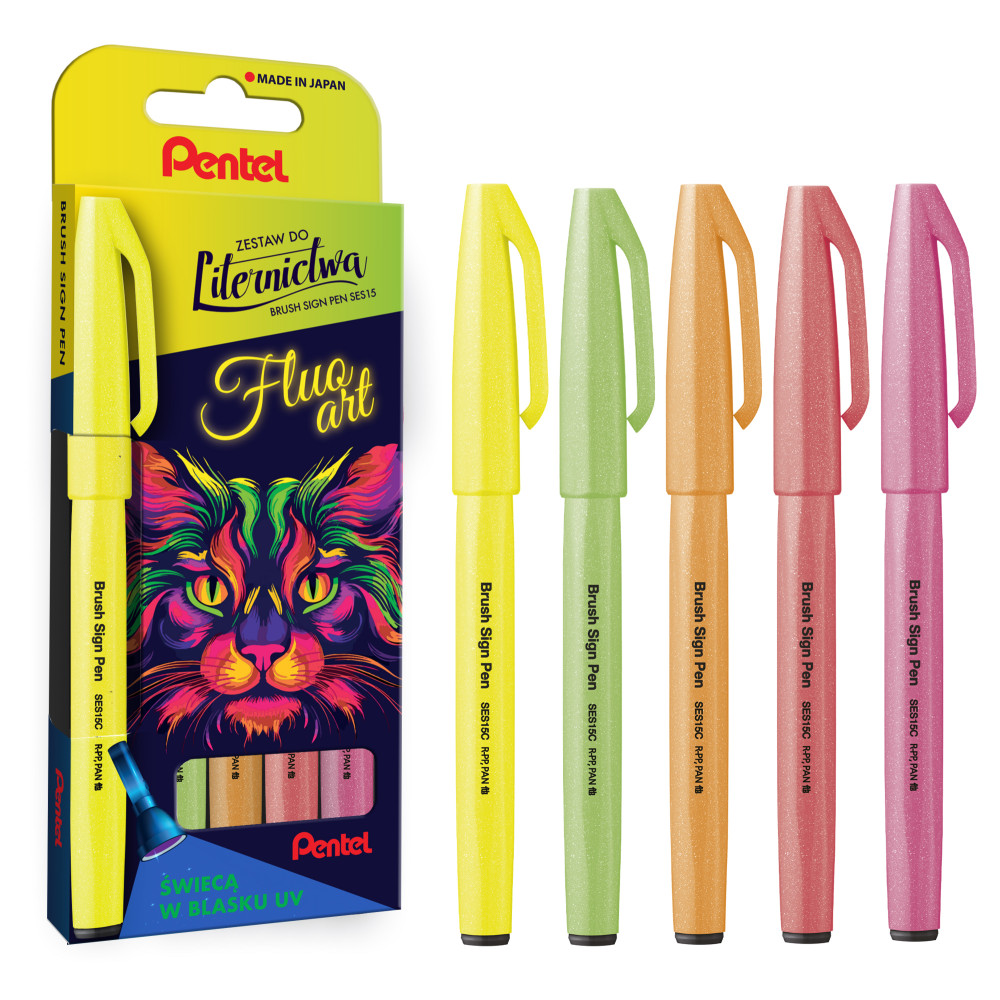 Set of artistic Brush Sign Pens Fluo Art - Pentel - 5 pcs.