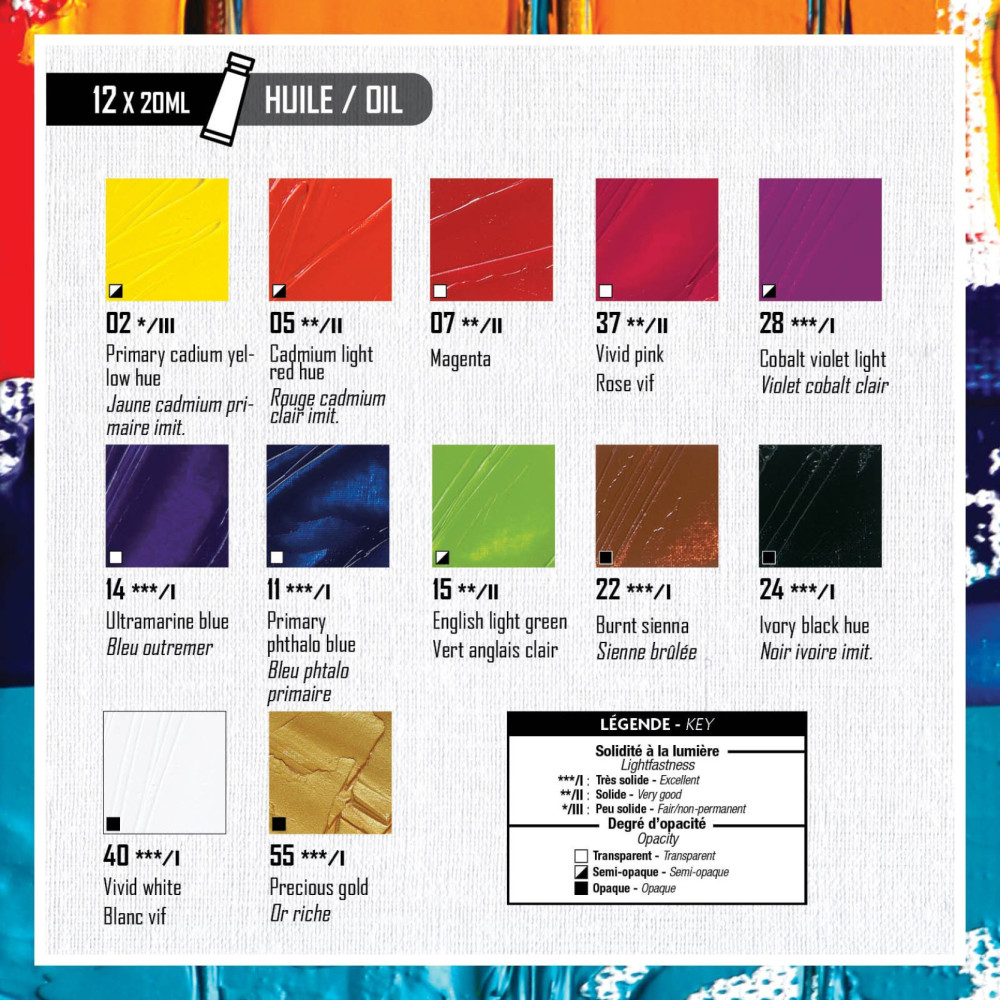 Zestaw farb olejnych Studio XL Basic - Pébéo - 12 kolorów x 20 ml