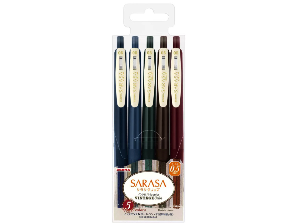 Zestaw długopisów żelowych Sarasa Clip Vintage - Zebra - 5 kolorów
