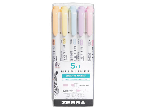 Zestaw dwustronnych zakreślaczy Mildliner Pastel - Zebra - 5 kolorów