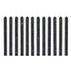 Non fading birthday candles - black with glitter, 7 cm, 12 pcs.