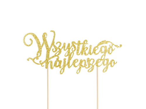 Cake topper Wszystkiego Najlepszego - gold, 14 x 19 cm