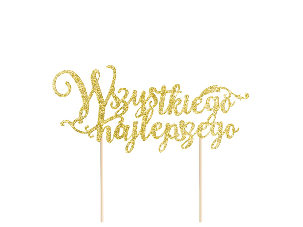 Topper na tort Wszystkiego Najlepszego - złoty, 14 x 19 cm