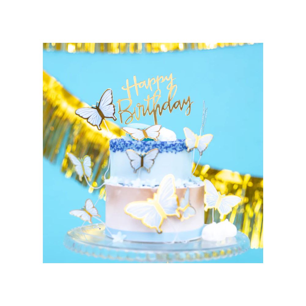Cake topper Happy Birthday - gold, 13 x 13,5 cm