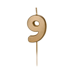Birthday candle, number 9 - gold, 4,5 cm