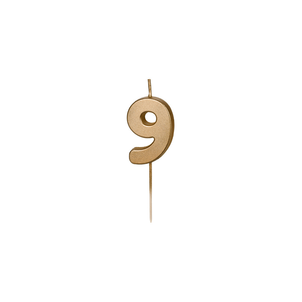 Świeczka urodzinowa cyferka 9 - złota, 4,5 cm