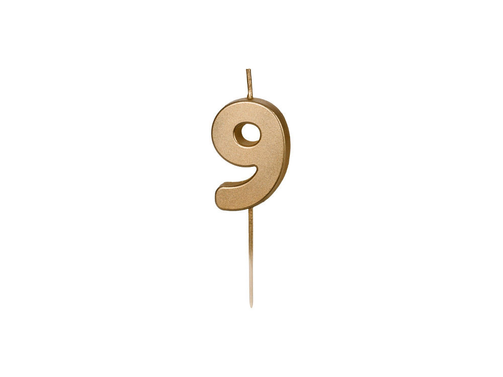 Birthday candle, number 9 - gold, 4,5 cm