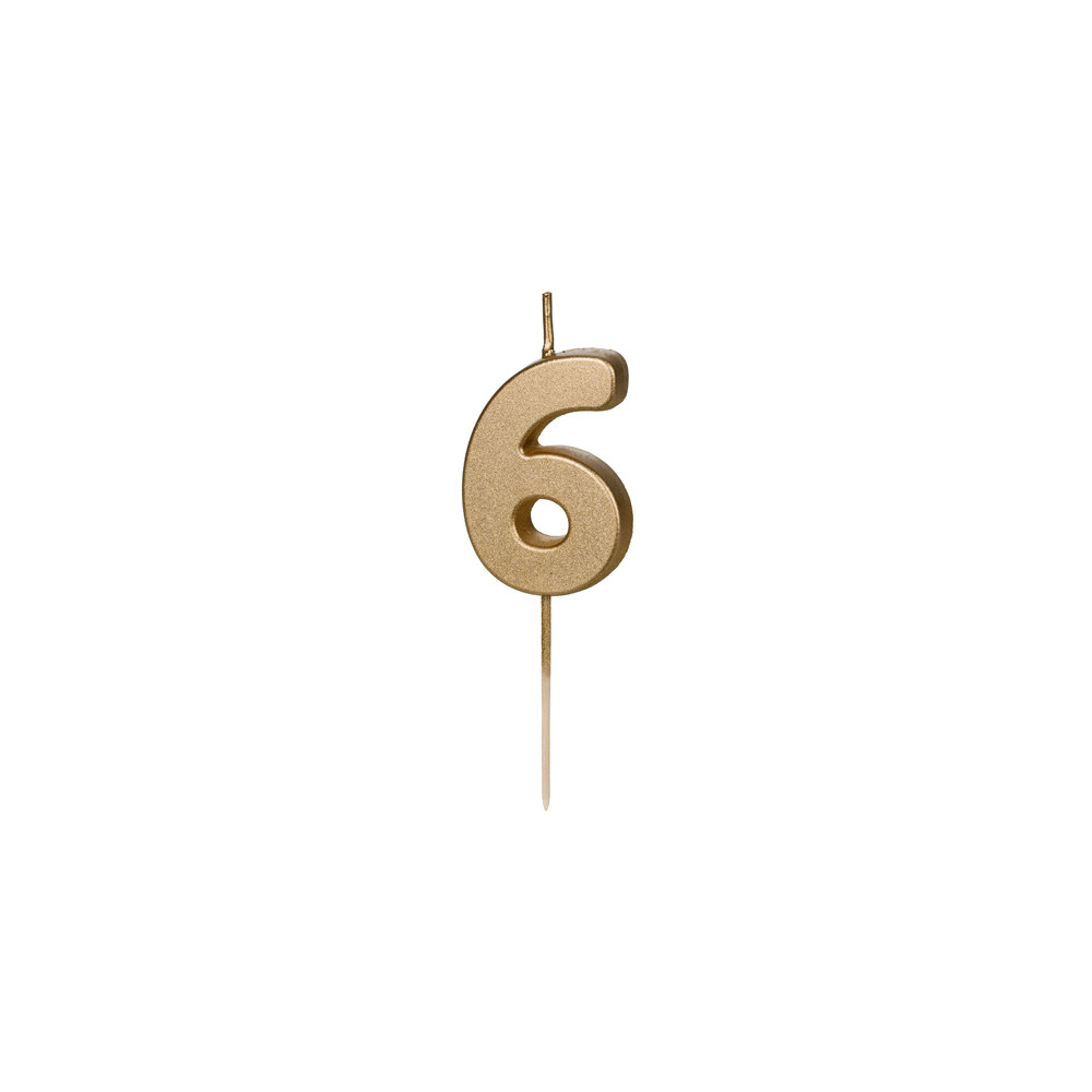 Birthday candle, number 6 - gold, 4,5 cm
