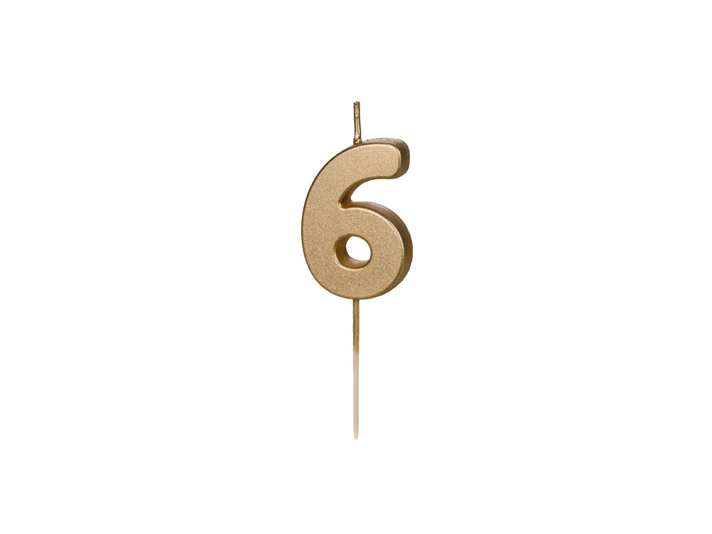 Birthday candle, number 6 - gold, 4,5 cm
