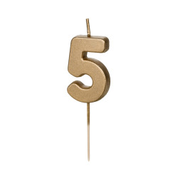 Birthday candle, number 5 - gold, 4,5 cm