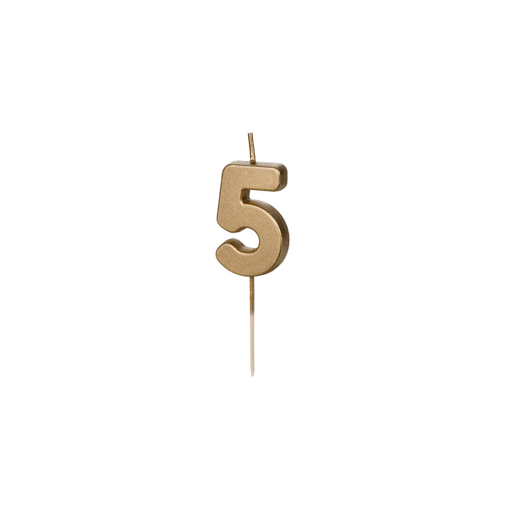 Świeczka urodzinowa cyferka 5 - złota, 4,5 cm