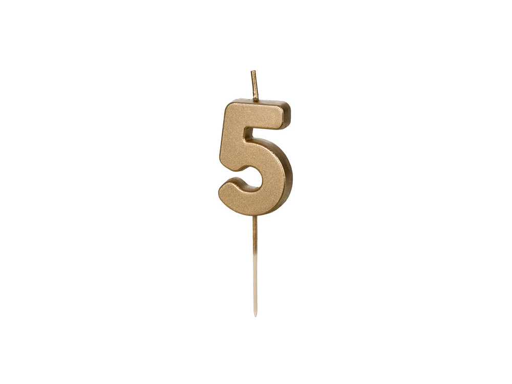 Świeczka urodzinowa cyferka 5 - złota, 4,5 cm