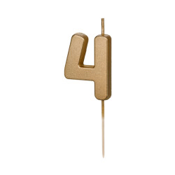 Birthday candle, number 4 - gold, 4,5 cm