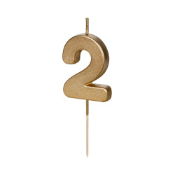 Birthday candle, number 2 - gold, 4,5 cm