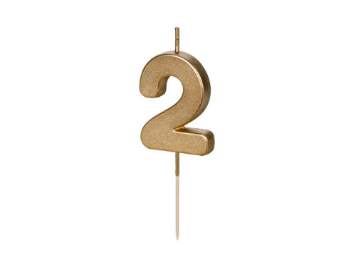 Świeczka urodzinowa cyferka 2 - złota, 4,5 cm