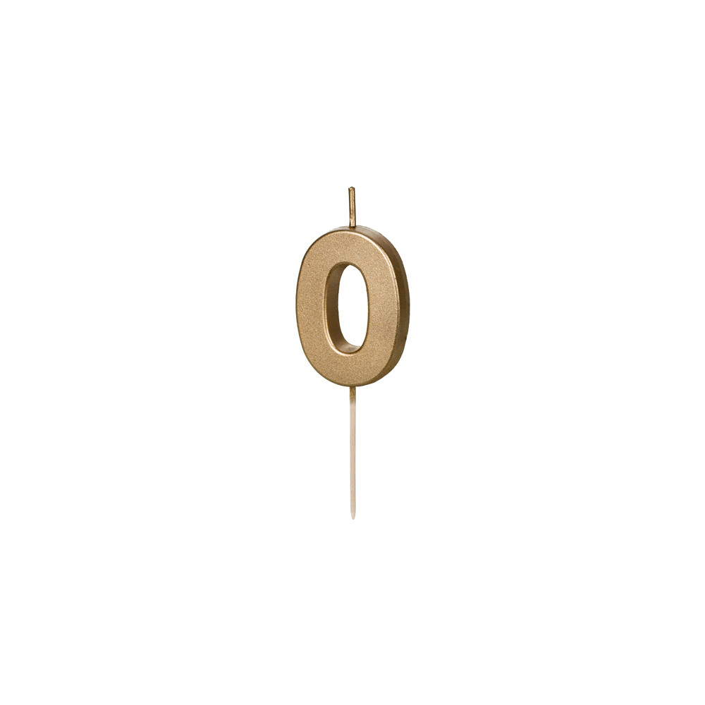 Birthday candle, number 0 - gold, 4,5 cm