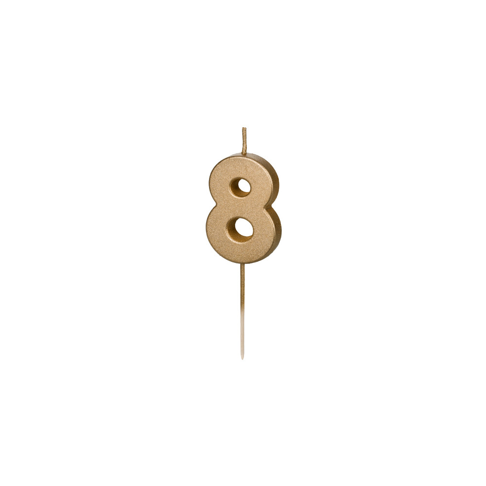 Birthday candle, number 8 - gold, 4,5 cm