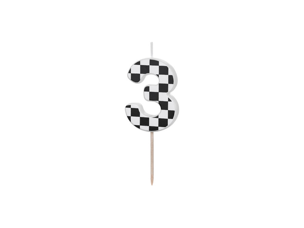 Świeczka urodzinowa cyferka 3 - czarno-biała, 5,5 cm