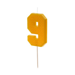 Birthday candle, number 9 - yellow, 6 cm