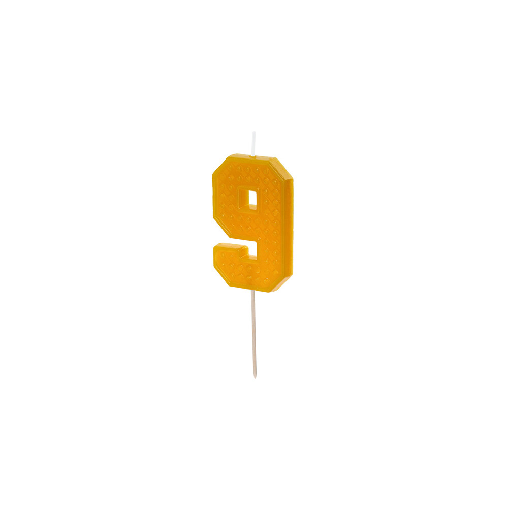 Birthday candle, number 9 - yellow, 6 cm