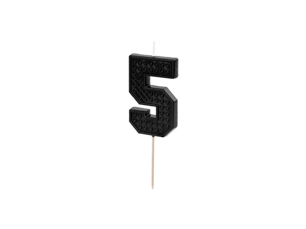 Birthday candle, number 5 - black, 6 cm
