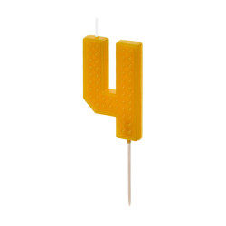 Birthday candle, number 4 - yellow, 6 cm