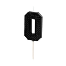 Birthday candle, number 0 - black, 6 cm