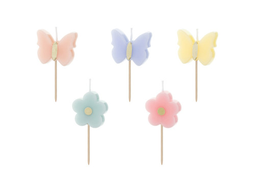 Birthday candles Butterflies and Flowers - 3,5 cm, 5 szt.